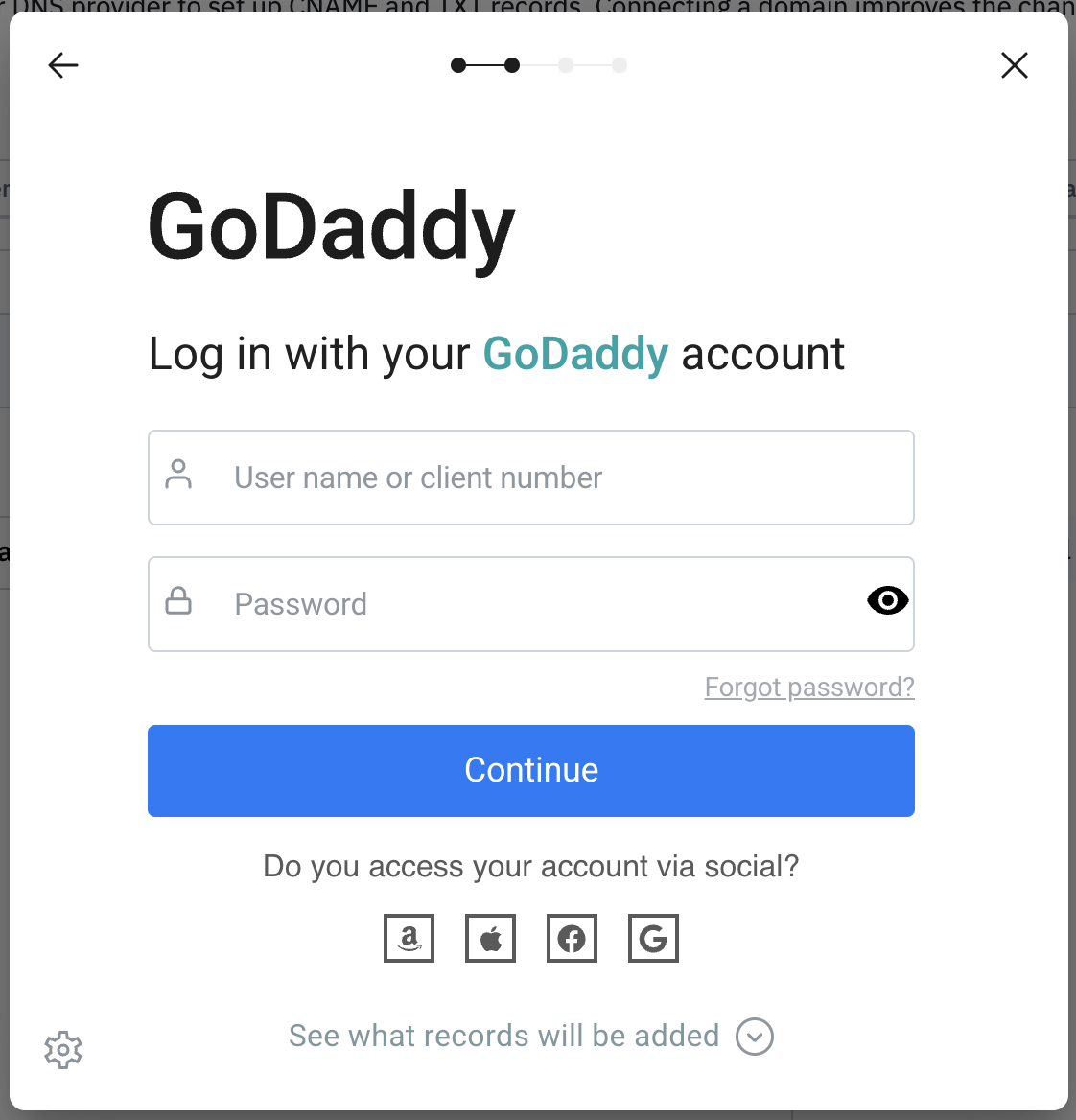 Example of what GoDaddy looks like in Connect a domain option.png