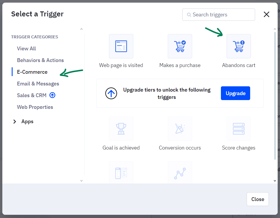 Abandoned cart trigger select
